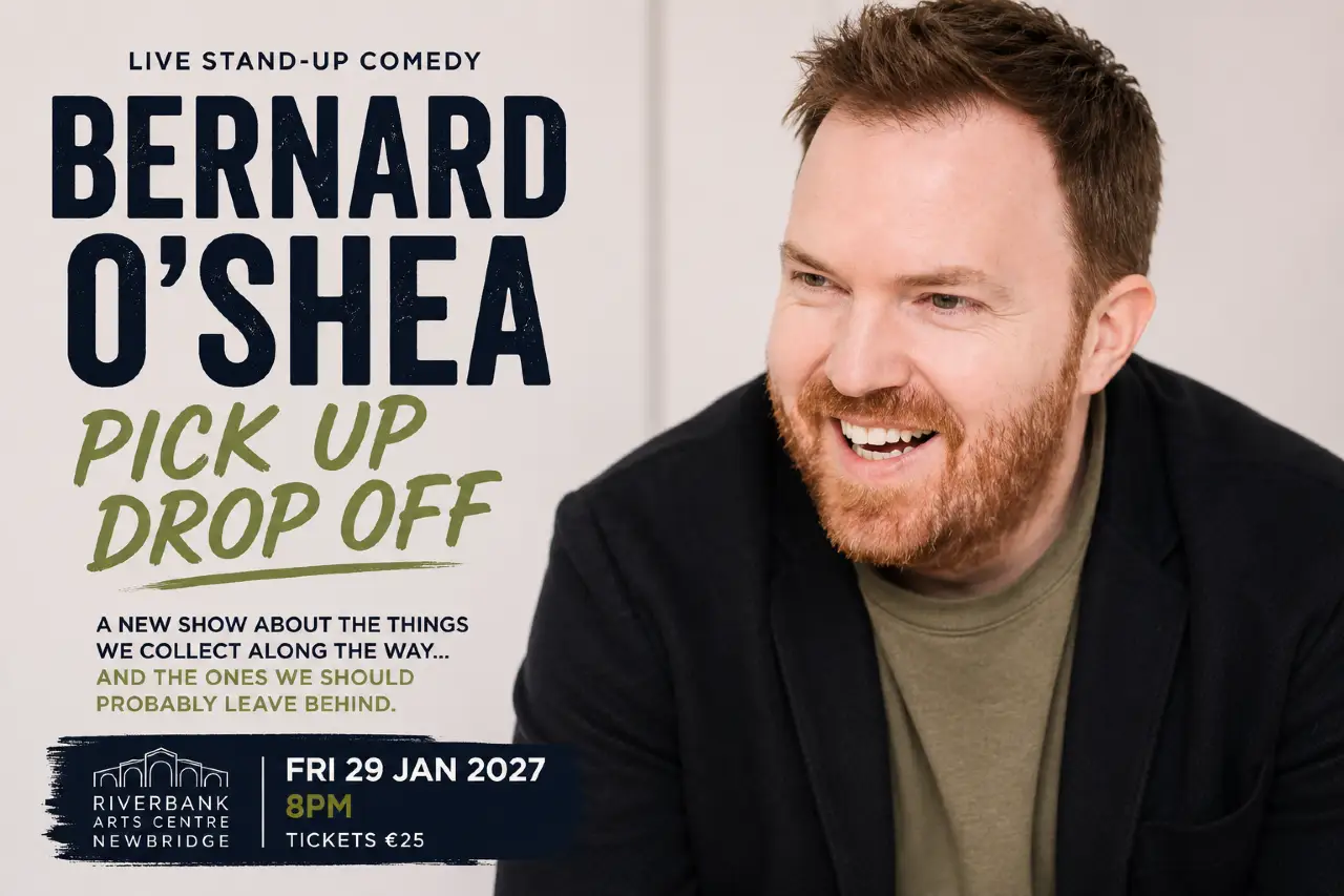 Irish comedian Bernard O’Shea promoting his stand-up comedy show Pick Up Drop Off.