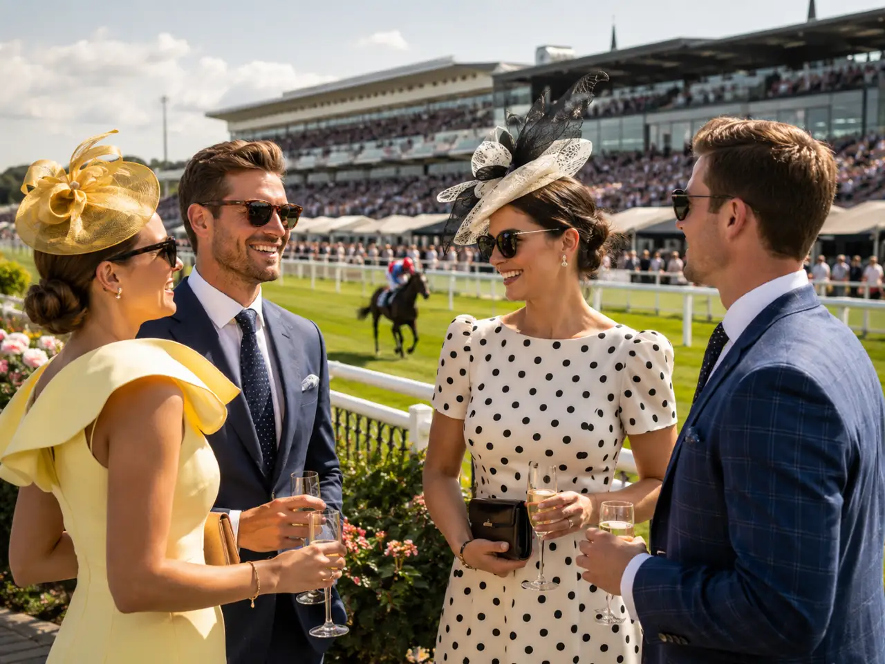 Stylishly dressed racegoers enjoying Derby Saturday at The Curragh in County Kildare.