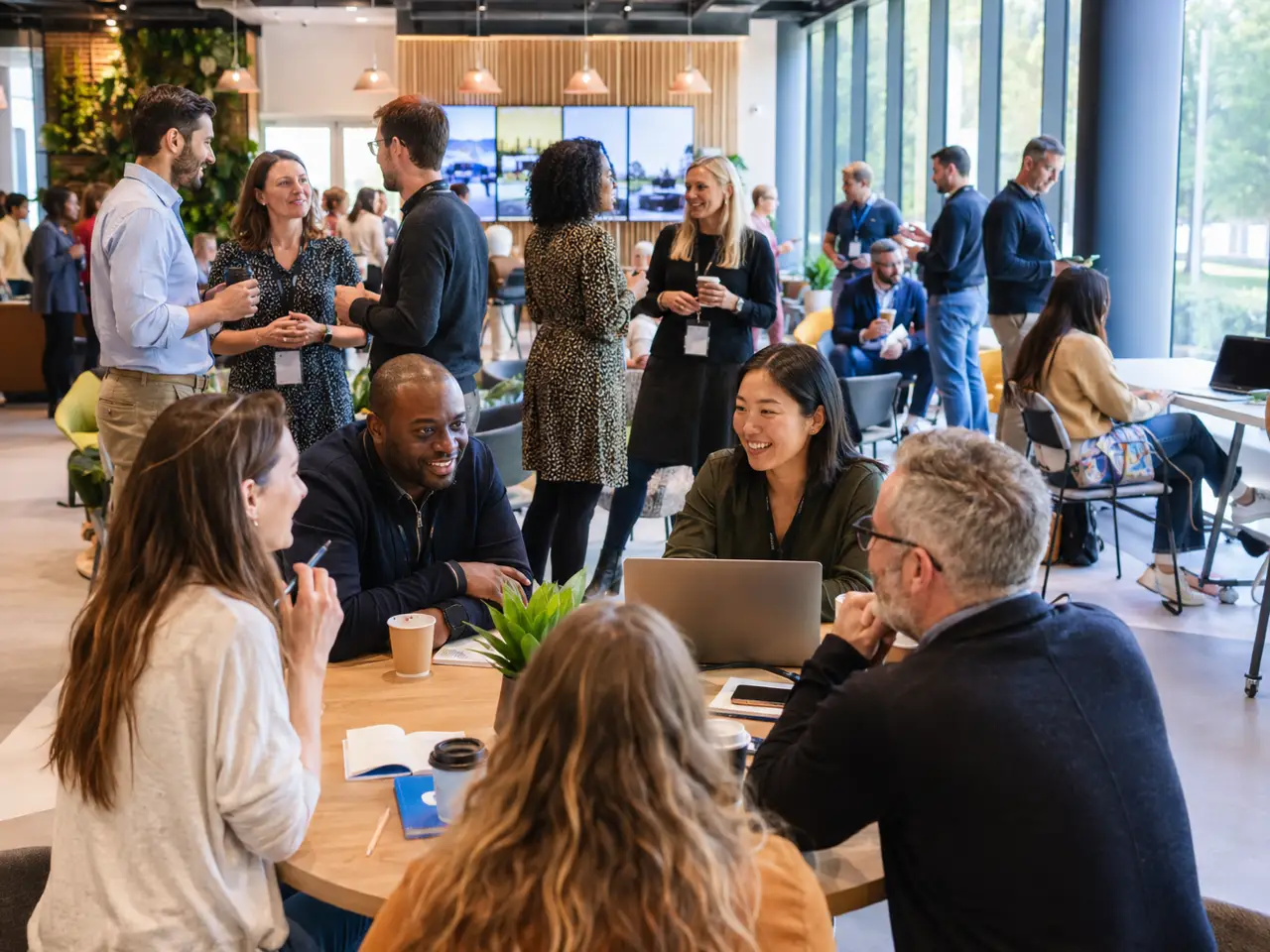 International remote workers and entrepreneurs networking at a digital nomad conference in Naas.