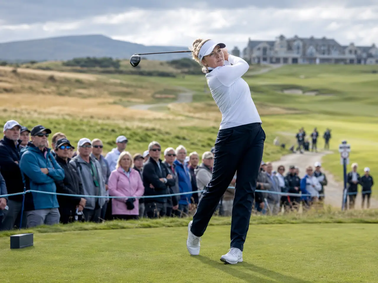 Professional female golfer competing before spectators at the KPMG Women’s Irish Open.
