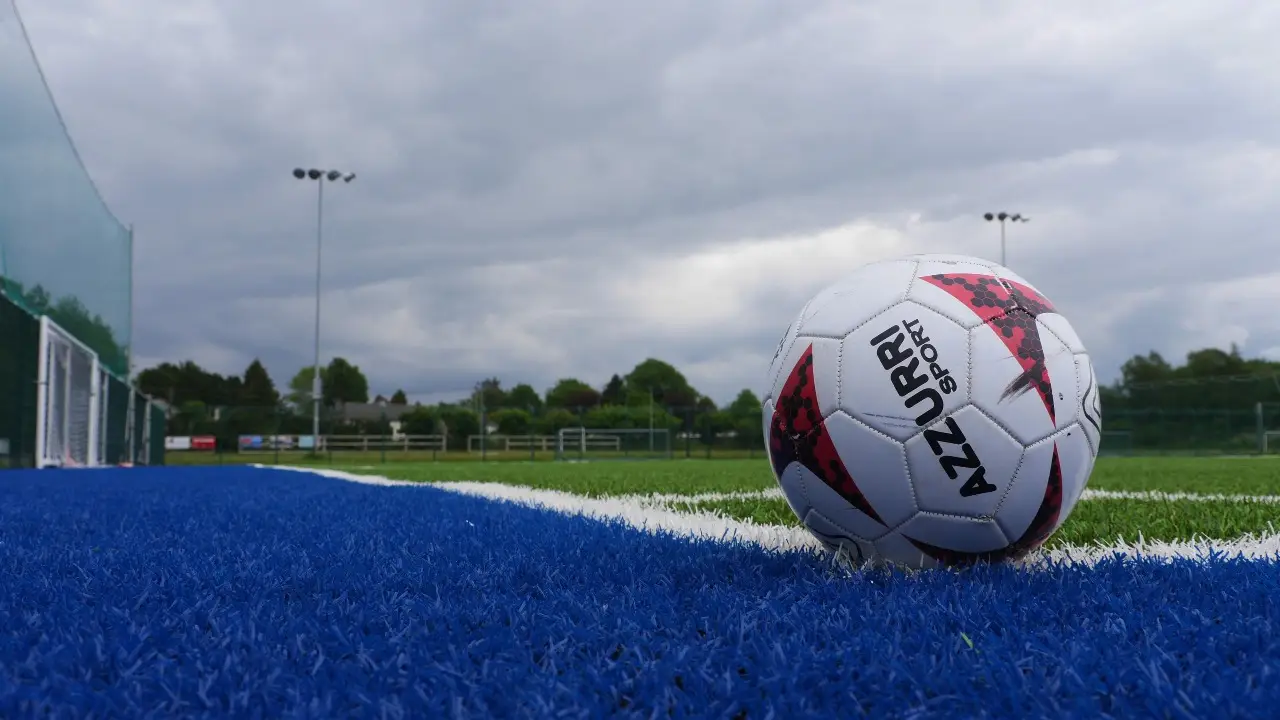 Football on the synthetic surface of the all-weather pitch at Kilcullen Community Centre.